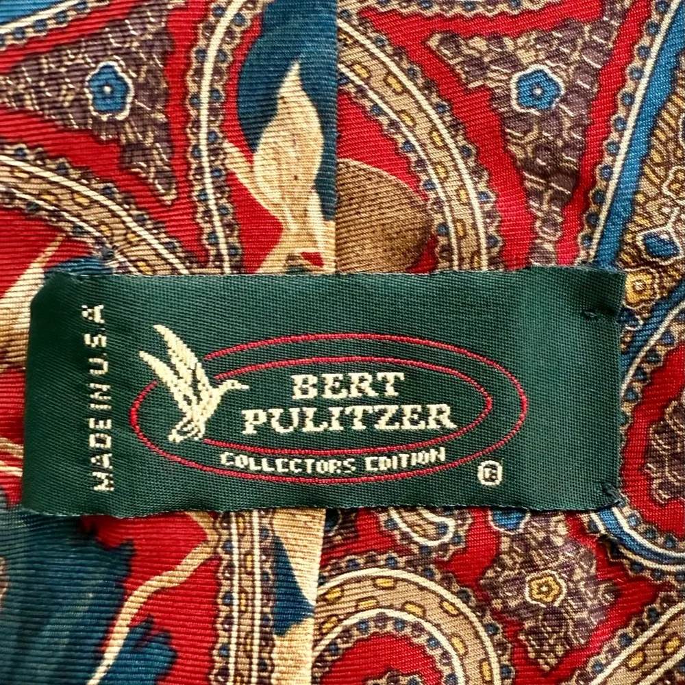 Bert Pulitzer Collectors Edition Silk Neck Tie Red And Tan Paisley Pattern